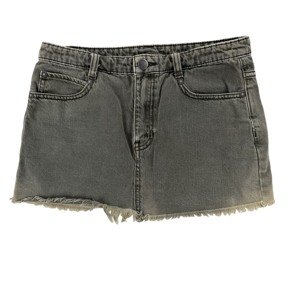 Free People Skirt Womens 0 Green Denim Mini Raw Hem 5 Pocket Casual Summer